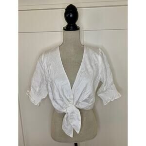 Show Me Your Mumu Kimmy Tie Top in White Tulips Large Tie Front Beach Summer